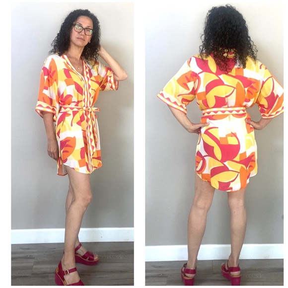 REBECCA VALLANCE Sorrento Short Waist-Tie Coverup Kimono Dress Size XS - Picture 5 of 13